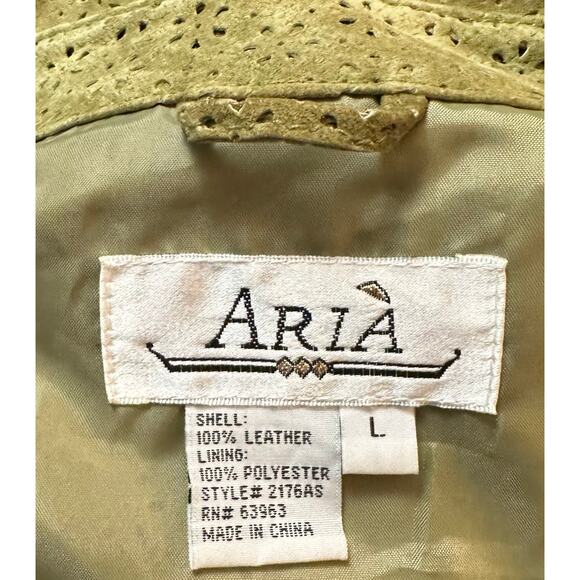 Aria 100% Leather Jacket Eyelet Moss Green Button Front Long Sleeve Size L - Picture 10 of 10